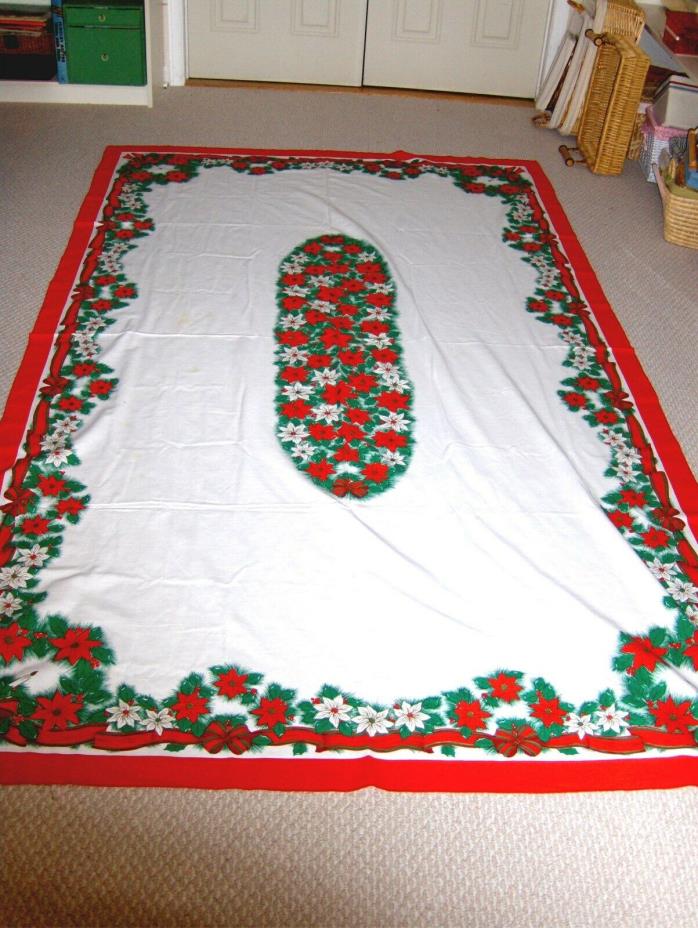 Vintage ( 60 X 84 ) Christmas  Poinsettias Tablecloth