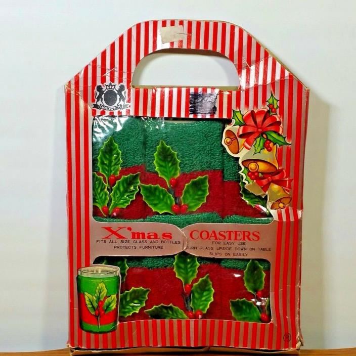 Christmas MCM Barware Coasters Drink Cozies Vintage 60s Japan Chadwick New