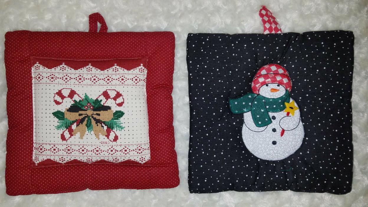 Vintage B&D Set of 2 Christmas Snowman & Candy Cane Pot Holders. Never used