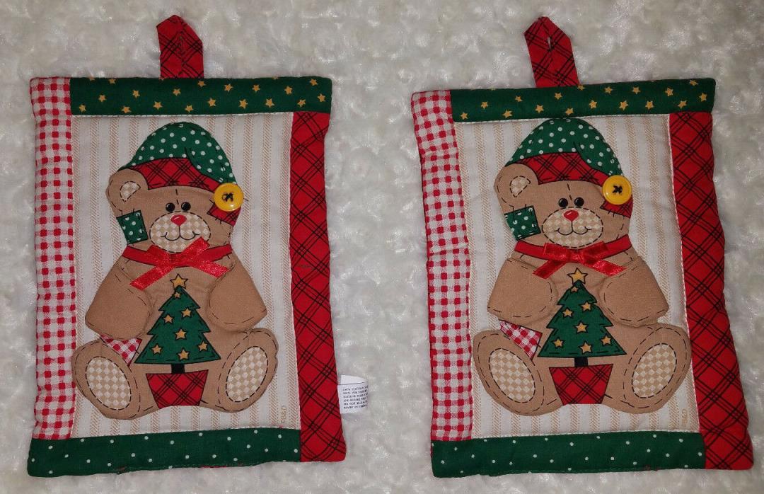 Vintage B&D Christmas Bear 3D Pot Holders Hot Pads, Set of 2