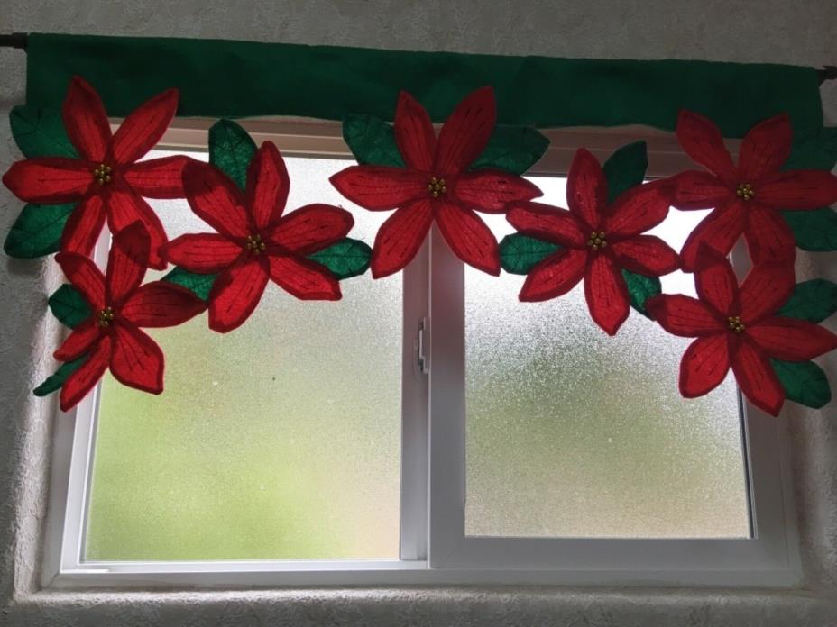 Christmas Decorations Poinsettia Floral Petal Window Valance Cloth Curtain