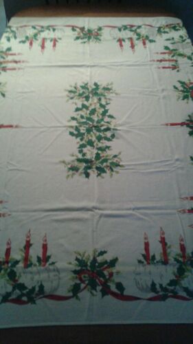 Vintage Simtex Christmas Tablecloth 50's Grey Chartreuse Yule Log  Mid Century!!