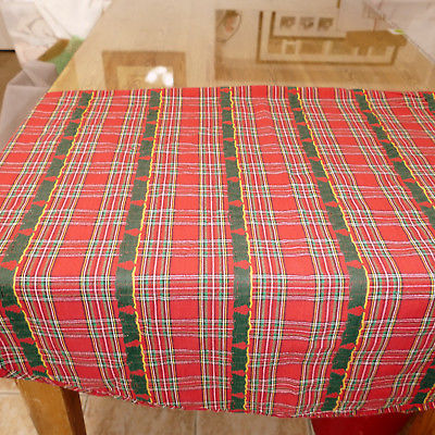 Linens Tablecloth Round Plaid Woven Christmas Trees Red Multi 64X64