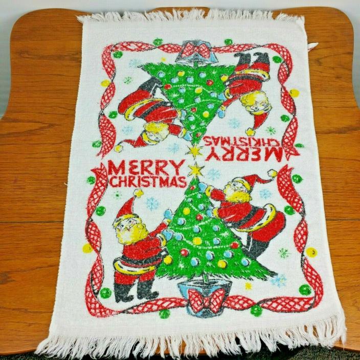 Vintage Christmas Towel Santa Hand Tea Terry Cotton USA MCM