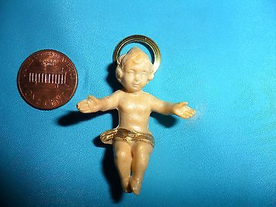 Vintage Miniature Plastic Baby Jesus with Metal Halo