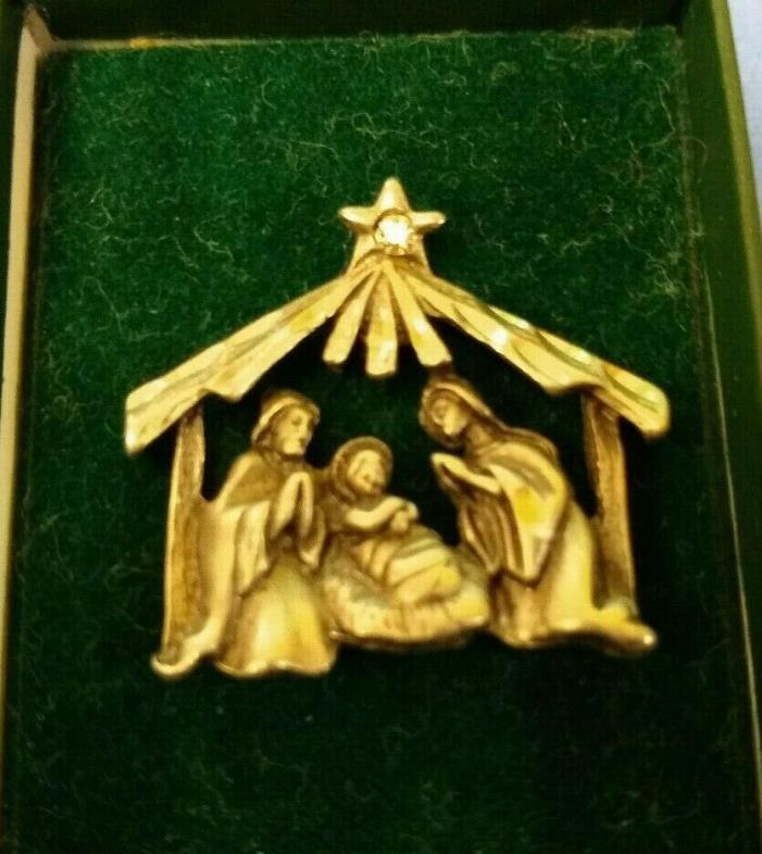 Vintage Circa 1970 Pewter Nativity Scene Pin