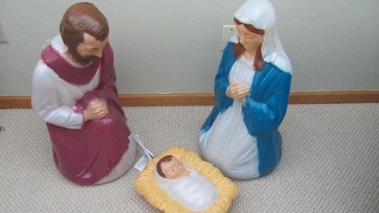 Vintage Nativity Joseph Virgin Mary baby Jesus Lighted Blow Mold General Foam