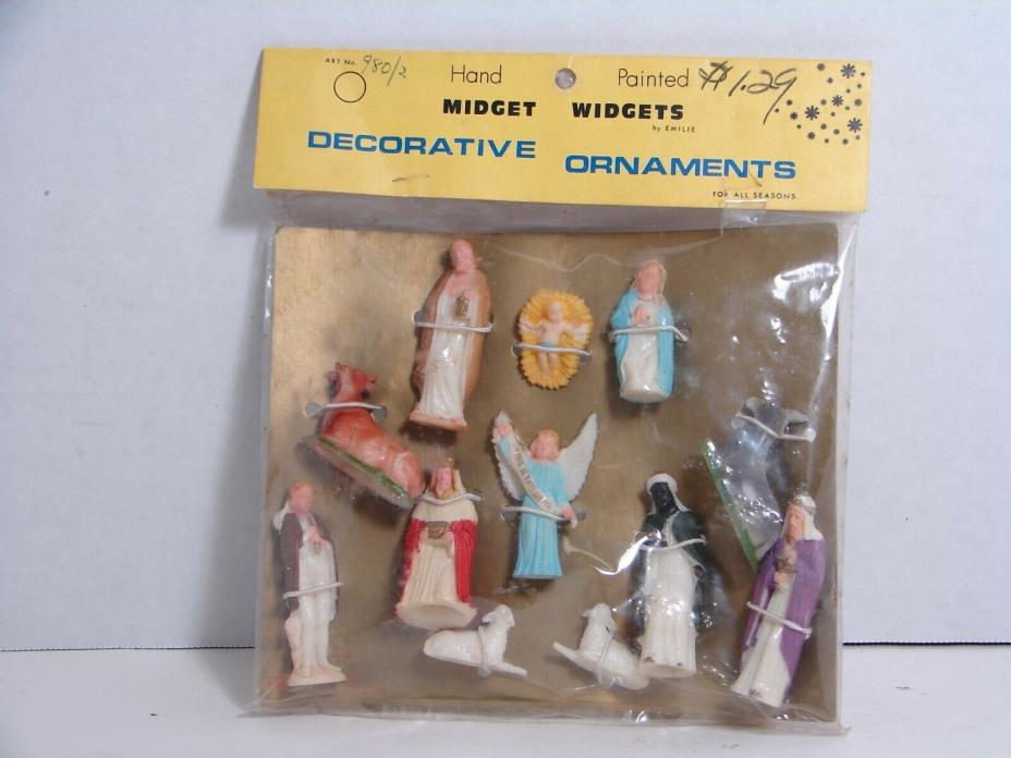 Vintage1960's Christmas Nativity Set Hong Kong Hard Plastic Figures Animals NIP
