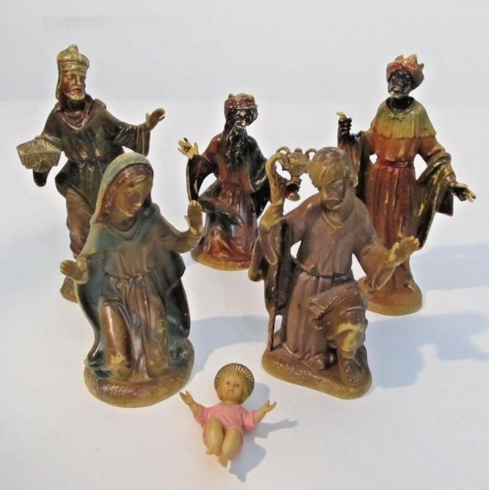 Vintage Plastic Nativity Set in the Italian Style 6 Pcs. Needs to be Repainted