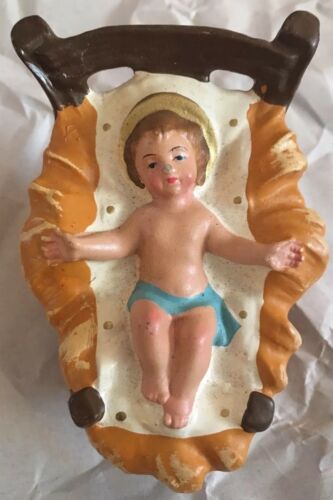 Vintage Infant baby Jesus in Crib Manger Nativity figure Italy 3.5