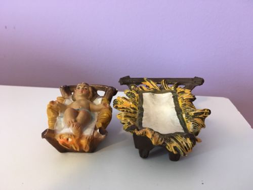 2 Vintage Baby Jesus Nativity Figures Mangers Scene Made In Italy Christmas