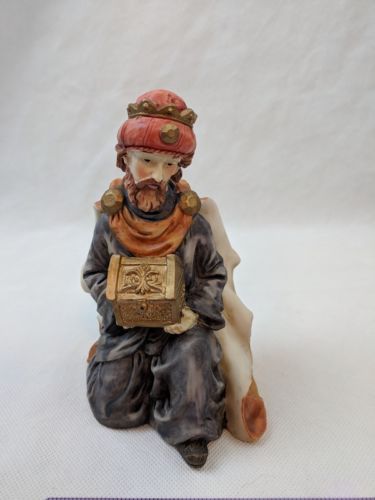 Christmas Nativity Wise Man King Gray & Orange Robes Replacement Resin Figurine