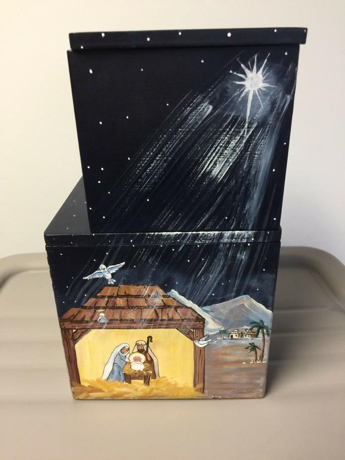 Unique Christmas Nativity Scene on 2 Stacked Storage Boxes Hand Painted