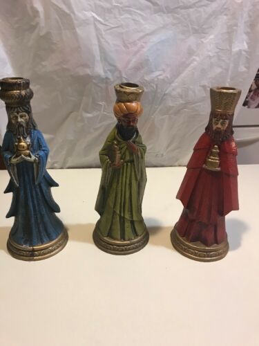 3 Vintage Large Wise Men Kings Christmas Nativity Japan Candlesticks 10 Inches
