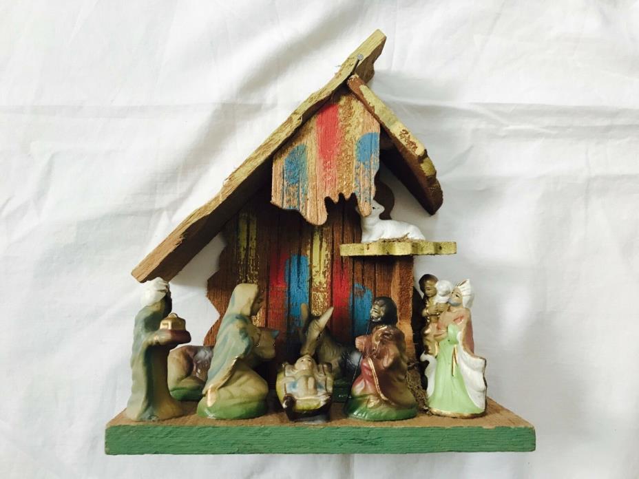 Vintage Made in JAPAN Hand Painted Wood NATIVITY & CRECHE Trimont Ware Children