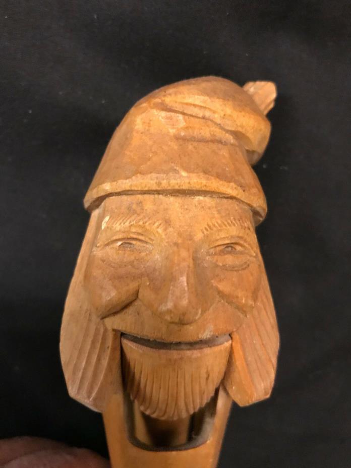 Vintage Hand Carved Wood Man Hat Teeth Nutcracker German? 6 1/2