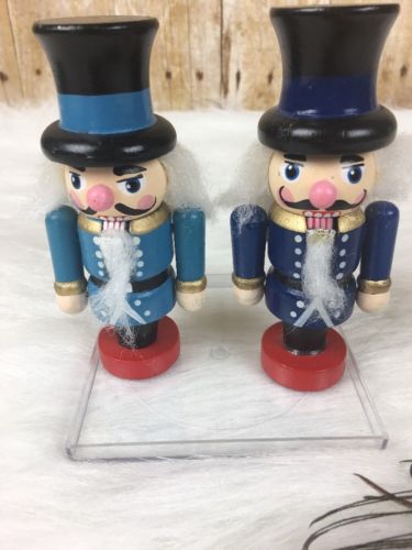 Vintage Miniature Wooden Nutcracker Set Of 2 Christmas Winter Holiday Decoration