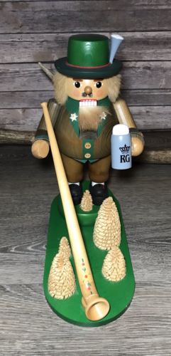 Vtg Erzgebirge Volkskunst Seiffen Nutcracker Beer Bavarian Alphorn 13.25”