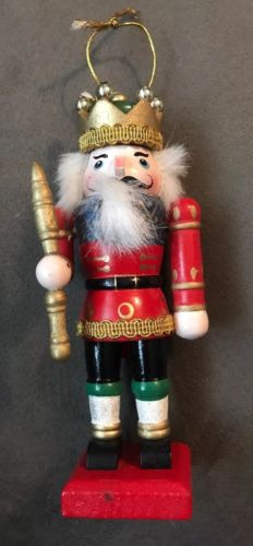 Vintage Multi Color Wooden Nutcracker Crown Soldier Ornament Only VG Figurine