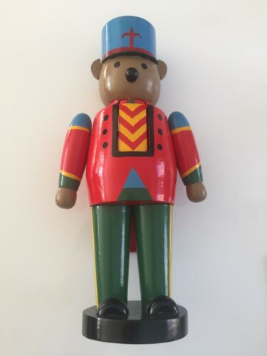 Soldier Bear Wooden Nutcracker Red Blue Green By GEAR Great Condition 13.75”