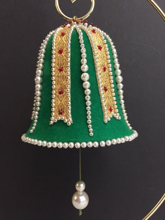 Vintage Beaded Sequin Music Box BELL Plays JINGLE BELLS Christmas Ornament