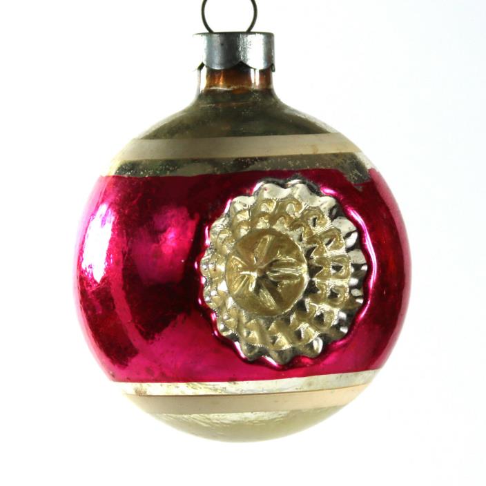 Vintage Double Indent Christmas Ornament USA Mercury Glass Striped 2.5