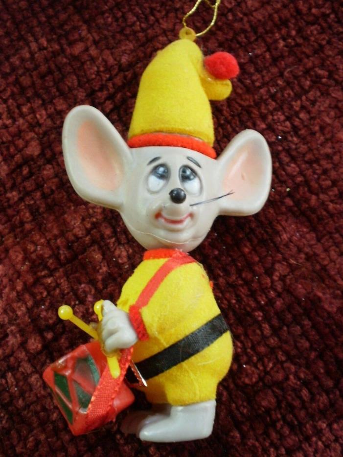 Flocked Jasco Merry Mice Mouse Drummer 1979 Plastic Christmas Ornament CUTE