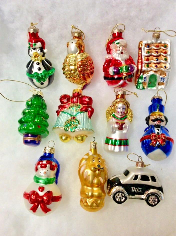 11 Glass Christmas Figurine Christmas Ornaments Santa Snowmas Penguin Bell