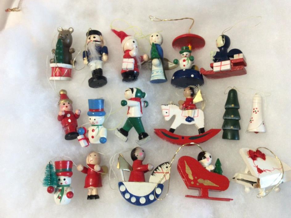 17 Vintage Miniature Wood Christmas Ornaments 2”