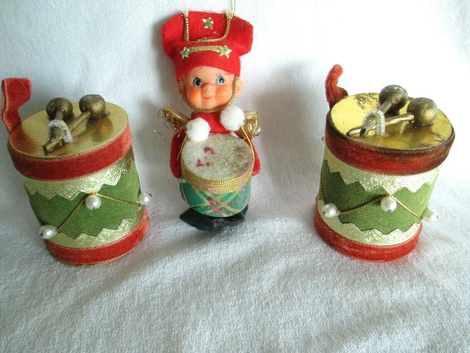 VTG XMAS DRUMS & DRUMMER ORNAMENTS--MADE IN JAPAN--MUST SEE!!
