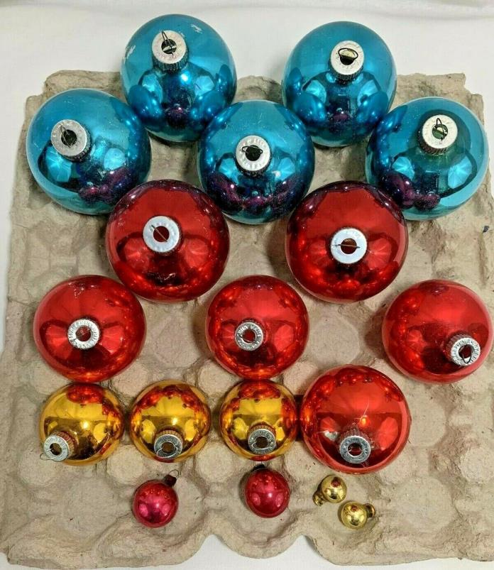 Vintage Mercury Glass Shiny Brite Christmas Ornaments Blue Red Yellow Lot of 18