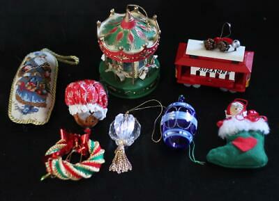 MIXED LOT 8 Vintage CHRISTMAS ORNAMENTS Cross Stitch Carousel Wreath Stocking