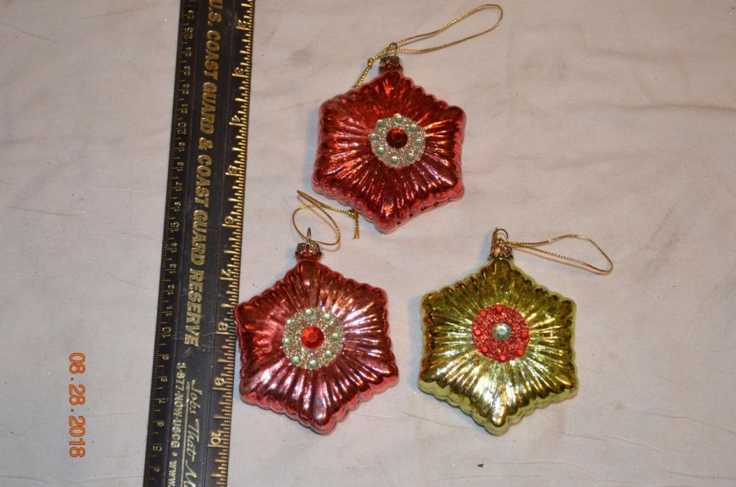 Vintage Glass Christmas ORnaments lot of 3 octagon shaped