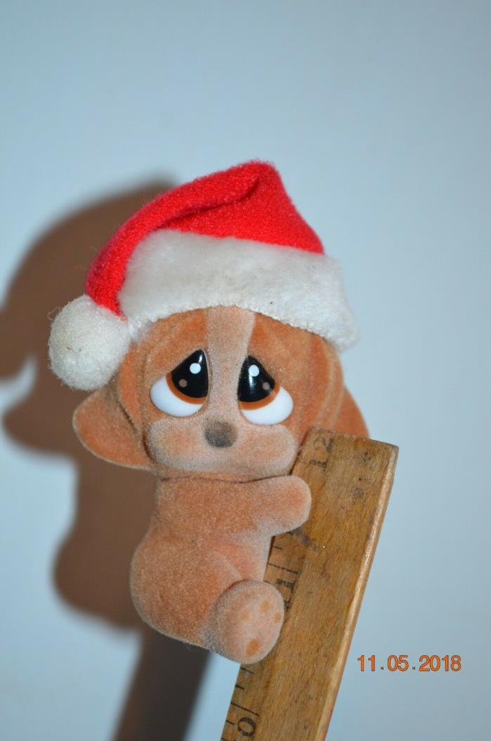 Adorable Vintage Christmas clip on Puppy dog in Santa Hat