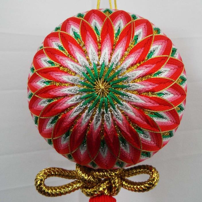 Vintage Embroidered Temari Hanging Ornament Ball w. Elegant Tassels 3