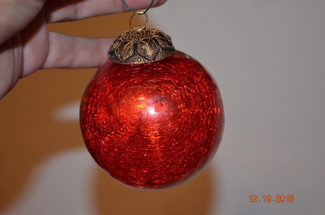 Large Kugel Red Crackle Glass Ornament
