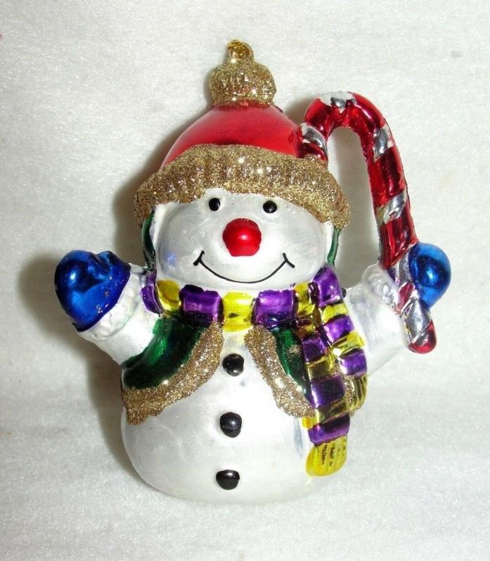 Colorful Glass Snowman Christmas Ornament - EUC