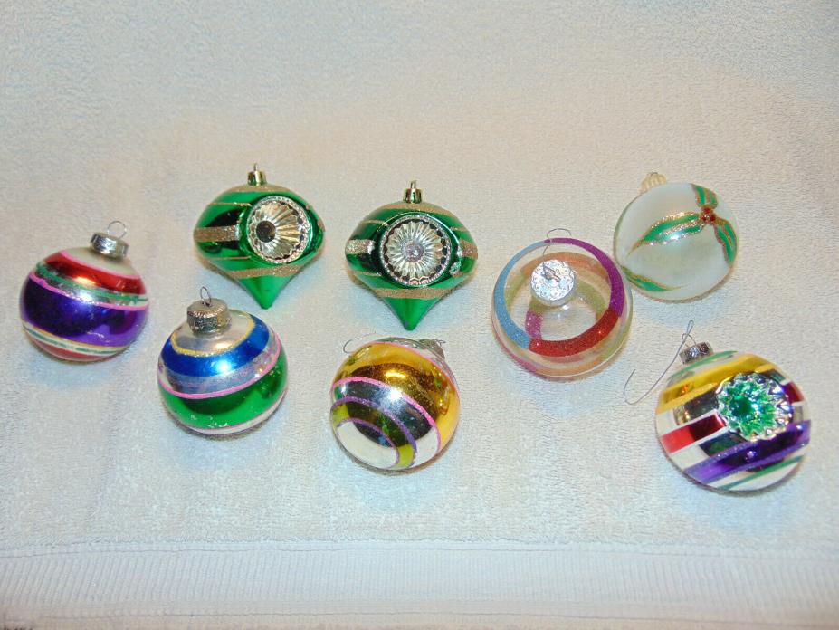 Vintage Lot of 8 Christmas Ornaments  5 Glass & 3 Shatterproof