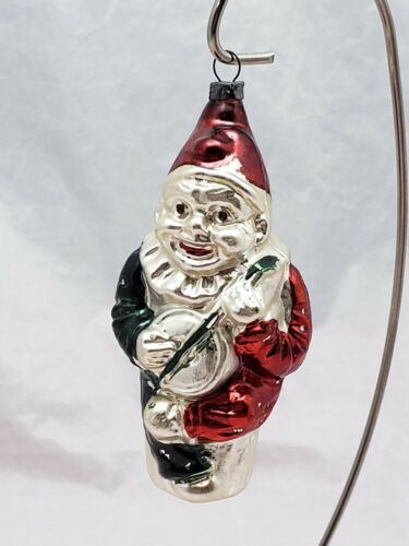 Antq Feather Tree Blown Glass Jester Mandolin Christmas Ornament RED & GREEN