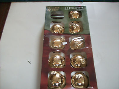9 GOLD GLASS VINTAGE ORNAMENTS BY HOLIDAY TIME