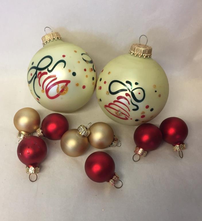 Vintage Hand Painted/Glittered Glass Christmas Ornaments