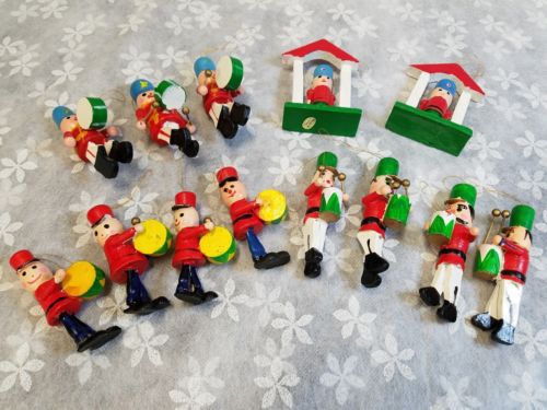 Vintage Wood Nutcracker Christmas Ornaments Drummers Toy Soldiers Wooden #JB