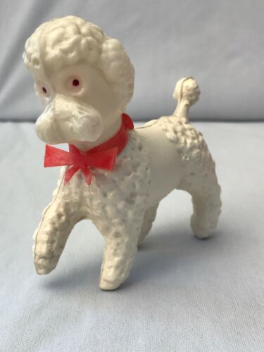 Poodle White French Poodle Dog Ornament Figurine Plastic Hong Kong Vintage 3.5