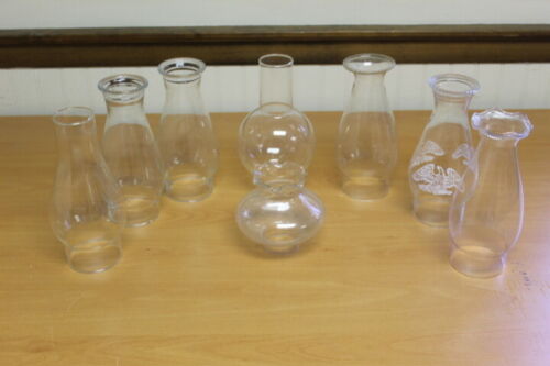 Lot of 8 Assorted Vintage Glass Hurricane Shades, Oil Lamp Shade