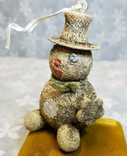 Vintage Mica Christmas Ornament Snowman Great Project Good For Wreath CB