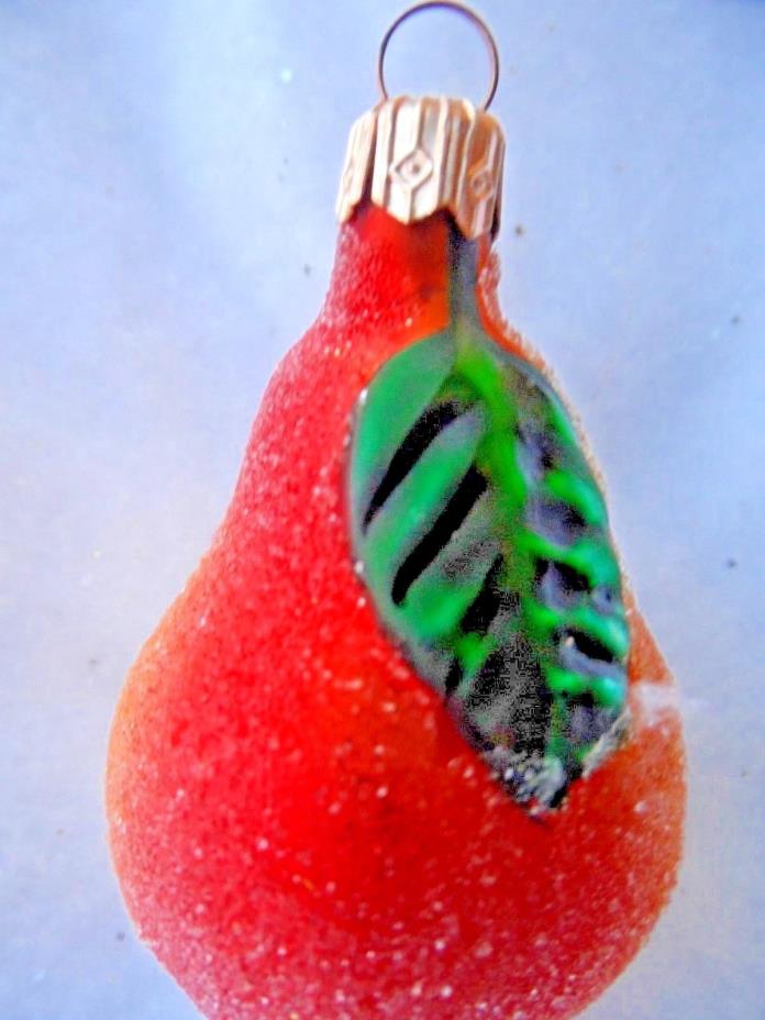 Vintage Glass Christmas Ornament -MINI PEAR w/VENETIAN DEW