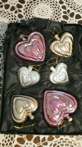 Vintage Wheaton's Heart Shape Iridescent Ornaments Pink Silver Gold