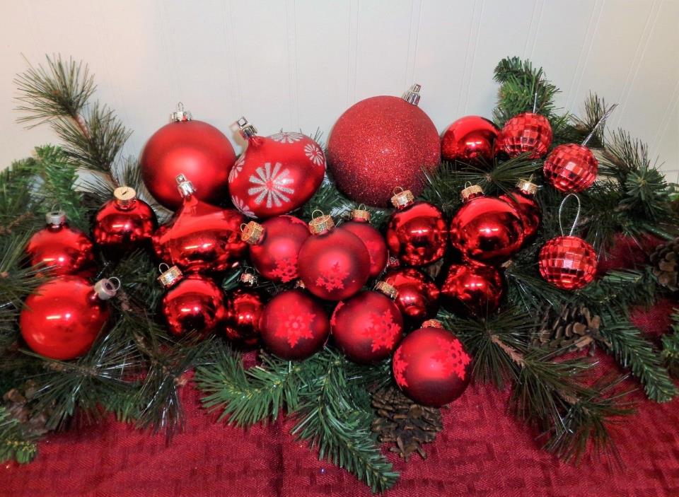 Red Ornament Lot Christmas Balls Bulbs Glass and Plastic