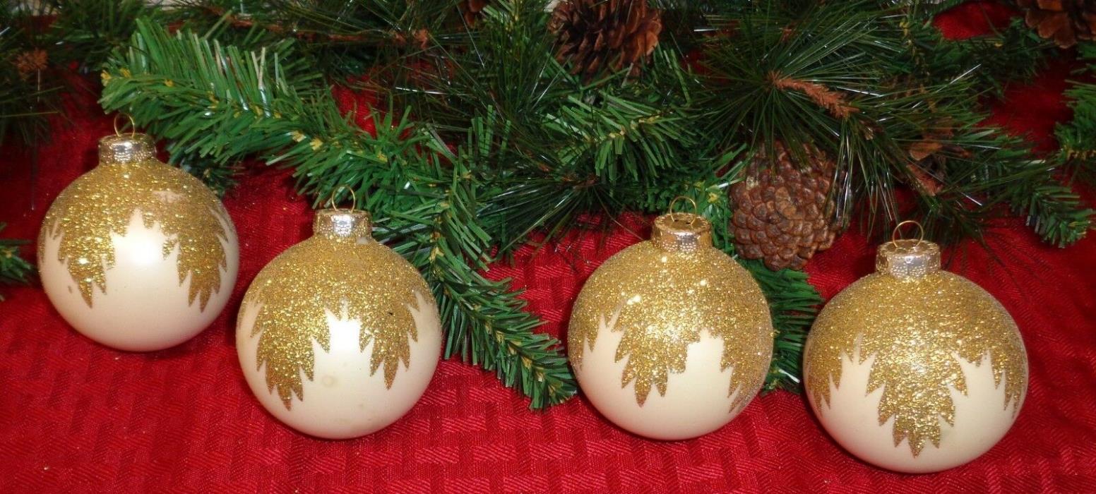 Krebs Vintage Ornament Lot Ivory with Gold Glitter Glass Balls