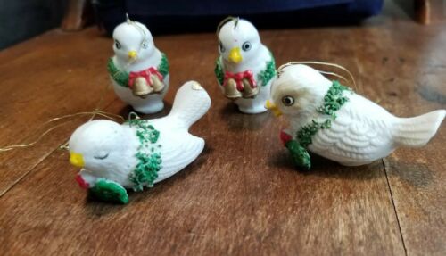 Vintage Set of 4 Rare Porcelain Bird Christmas Holiday Tree Ornament by FLAMBRO